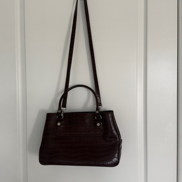 LIZ CLAIRBONE embossed faux croc satchel bag Dark Brown Crocodile Embossed Bag - Picture 6 of 16